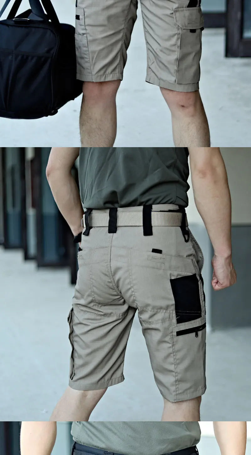 Men's Summer Cargo Shorts Military Wear-resistant Waterproof Pant Outdoor Sports Breathable Joggers Multiple Pockets Work Shorts