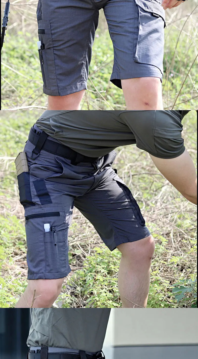 Men's Summer Cargo Shorts Military Wear-resistant Waterproof Pant Outdoor Sports Breathable Joggers Multiple Pockets Work Shorts