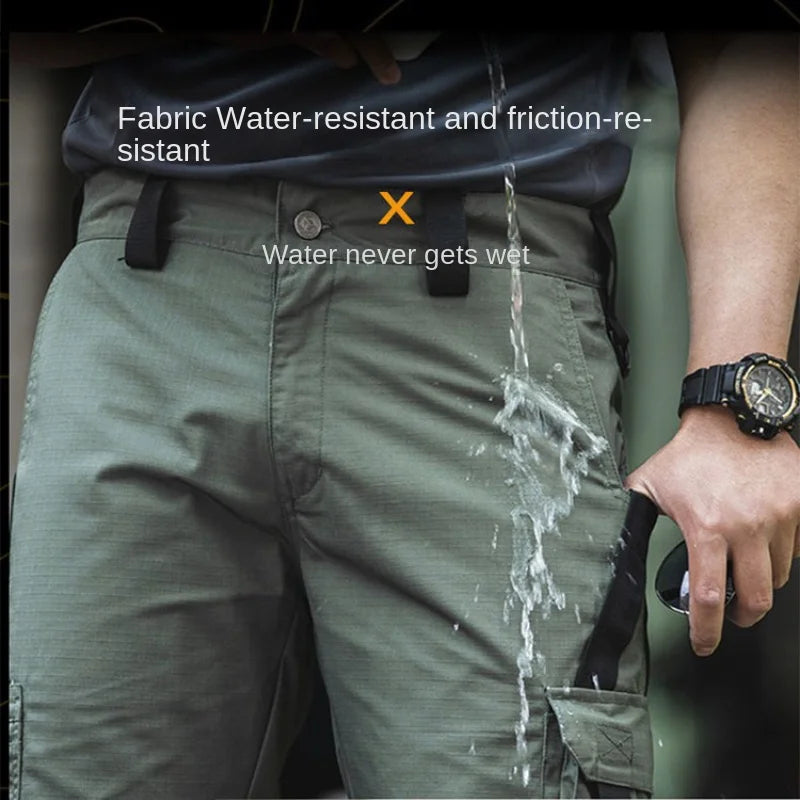 Men's Summer Cargo Shorts Military Wear-resistant Waterproof Pant Outdoor Sports Breathable Joggers Multiple Pockets Work Shorts