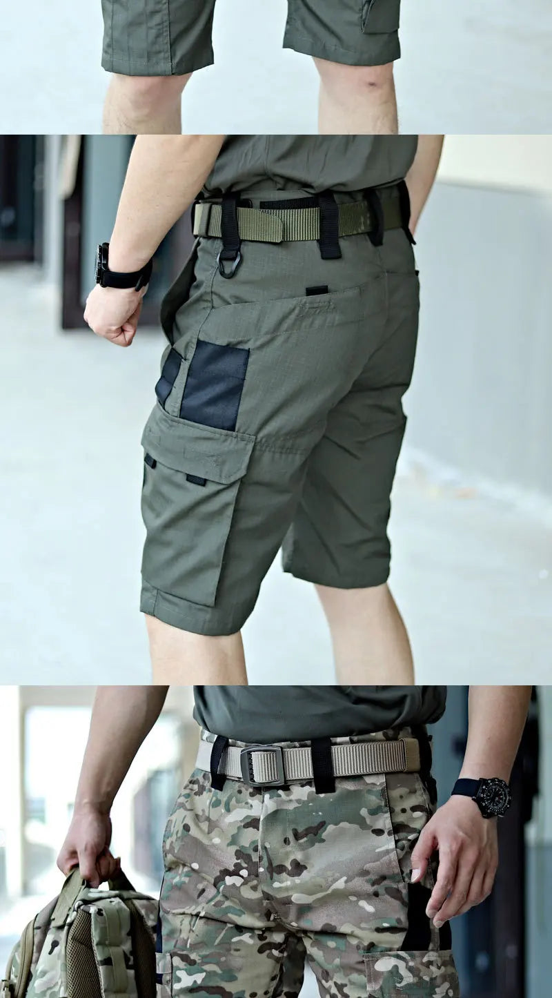 Men's Summer Cargo Shorts Military Wear-resistant Waterproof Pant Outdoor Sports Breathable Joggers Multiple Pockets Work Shorts