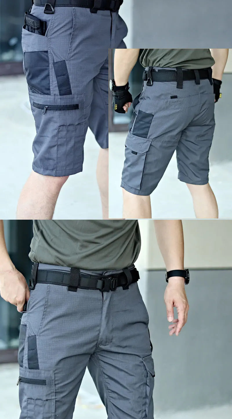 Men's Summer Cargo Shorts Military Wear-resistant Waterproof Pant Outdoor Sports Breathable Joggers Multiple Pockets Work Shorts
