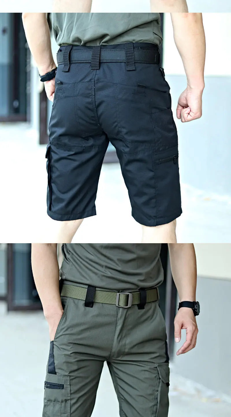 Men's Summer Cargo Shorts Military Wear-resistant Waterproof Pant Outdoor Sports Breathable Joggers Multiple Pockets Work Shorts