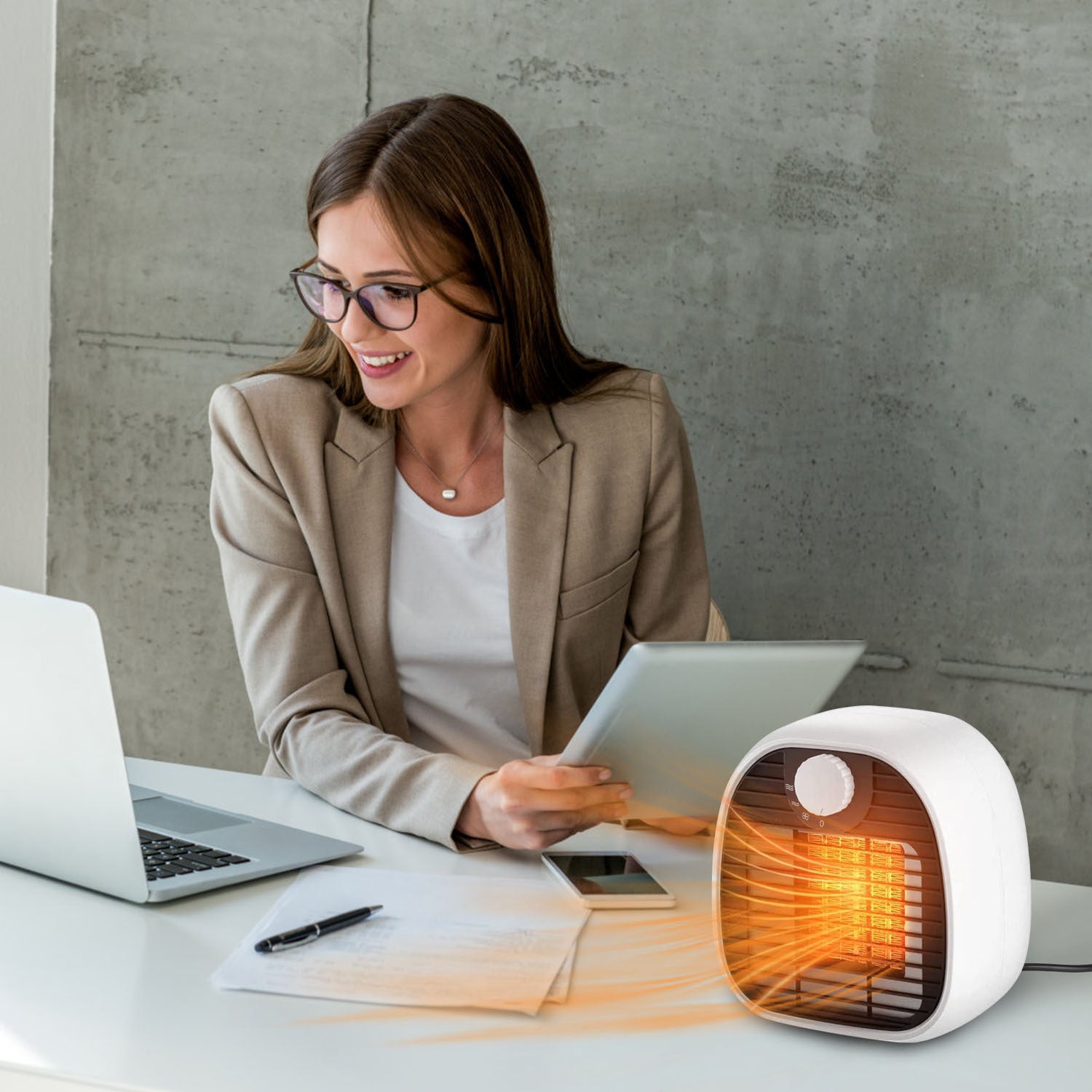 1Pc Portable Electric Heater Cooler 3 Gear PTC Ceramic Space Heater Overheating Tip Over Protection 3S Heating Space For 269 Sqft Home Office Use